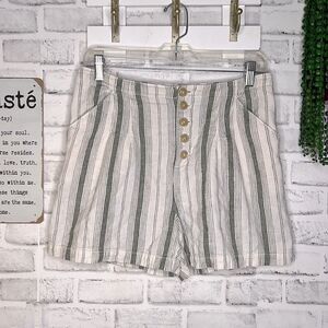 Anthropologie Striped Linen High Waisted Shorts Size 8